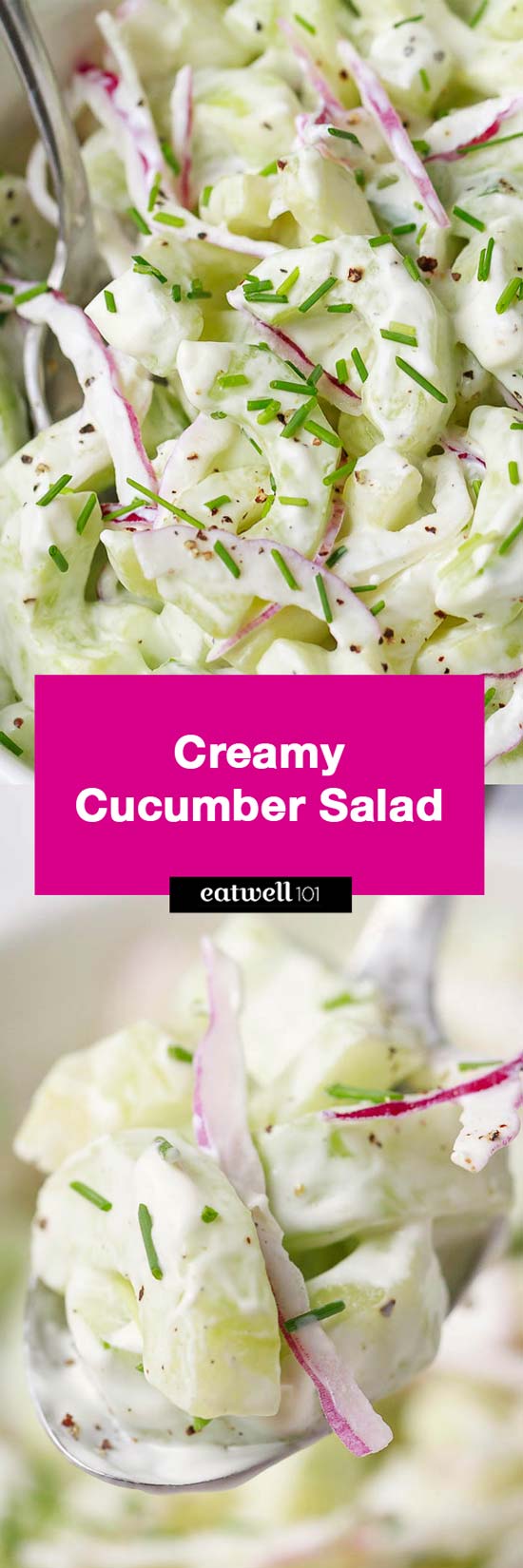 Creamy Cucumber Salad - #cucumber #salad #recipe #eatwell101 - A delicious, refreshing salad you can serve as a great side for your grilling cookouts or on its own for a light dinner. 