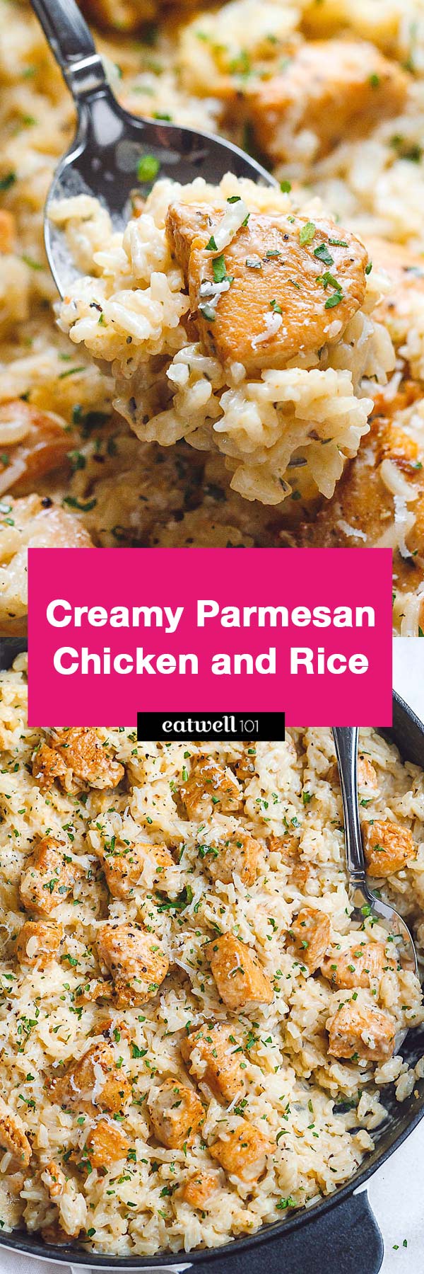 One-Pan Creamy Parmesan Chicken and Rice - #chicken #recipe #recipe #eatwell101 - Delicious, creamy, cheesy chicken and rice made in one pan to nourish your body and please your palate.