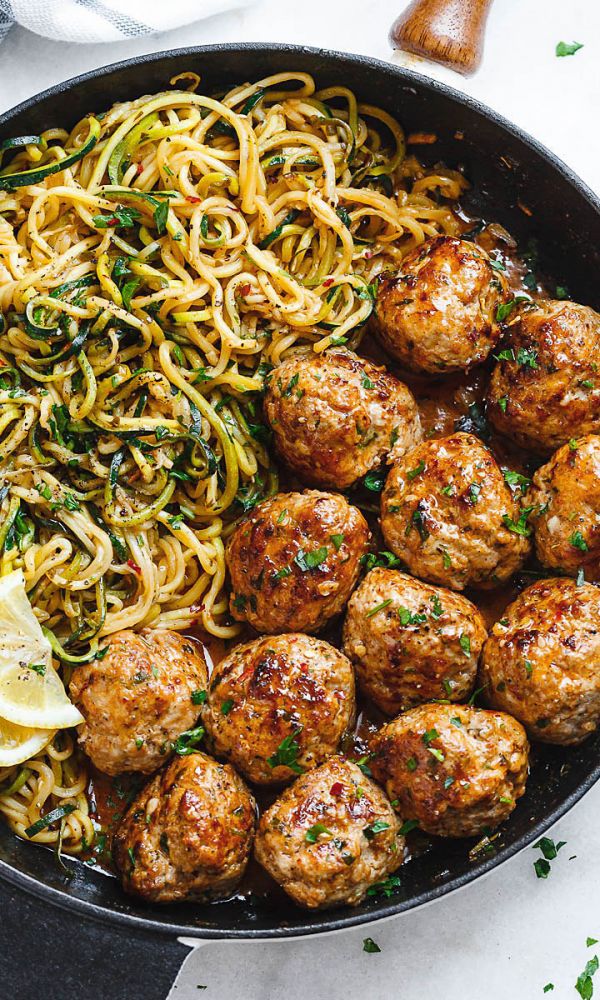 Garlic Butter Turkey Meatballs with Zucchini Noodles