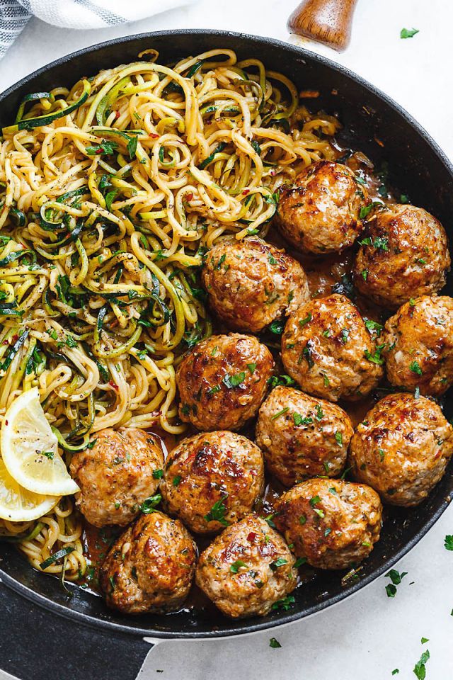Garlic Butter Turkey Meatballs with Zucchini Noodles