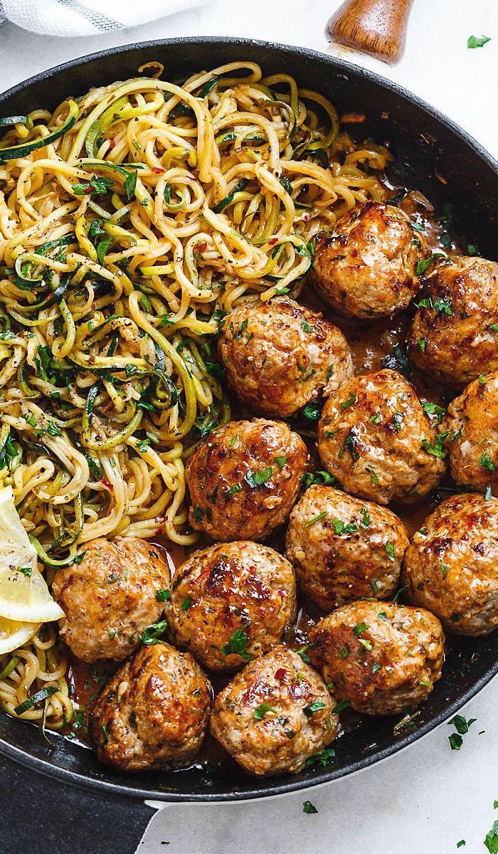 Garlic Butter Turkey Meatballs with Zucchini Noodles