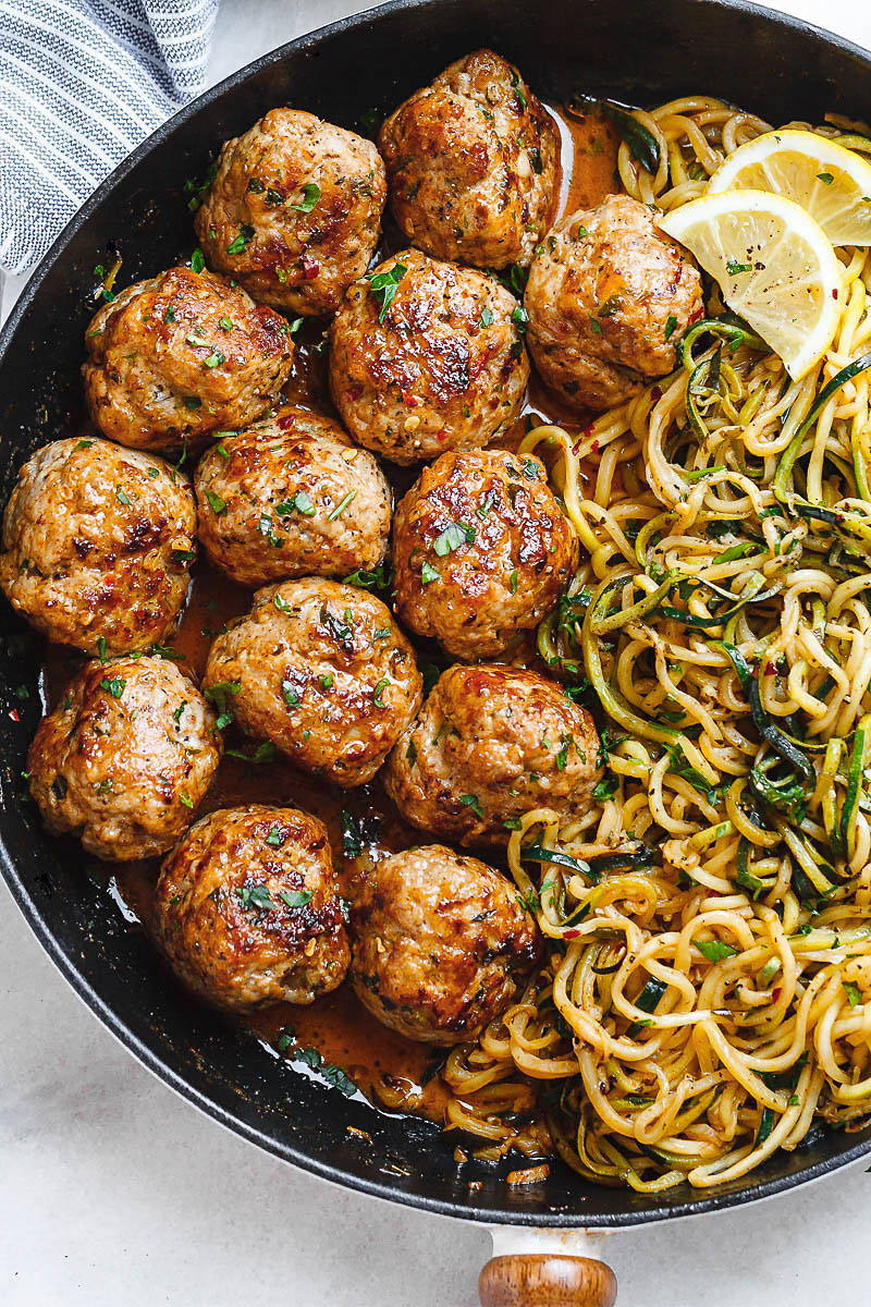 Garlic Butter Turkey Meatballs with Lemon Zucchini Noodles Recipe ...