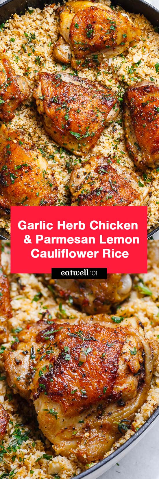 Buttery Garlic Herb Chicken with Lemon Cauliflower Rice - #keto #recipe #eatwell101 - The best low-carb and gluten-free dish for dinner! Ready in 30 minutes.