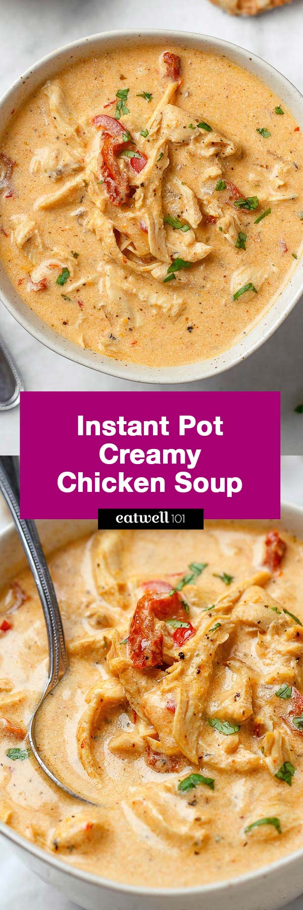 Instant Pot Creamy Chicken Soup — So cozy, so comforting and just so creamy.  This easy chicken soup is ready in 25 minutes or less. 