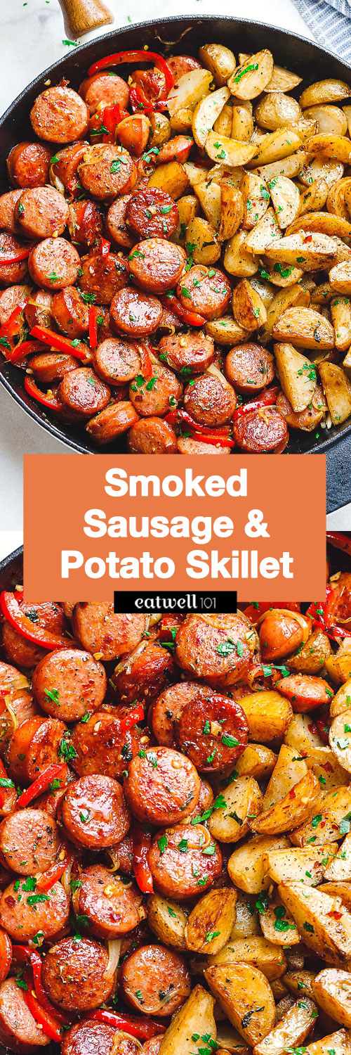 Smoked Sausage and Potato Skillet - #smoked-sausage #potato #recipe #eatwell101 - Sizzle up a skillet full of delicious goodness with smoked sausage, potatoes, and bell peppers! 