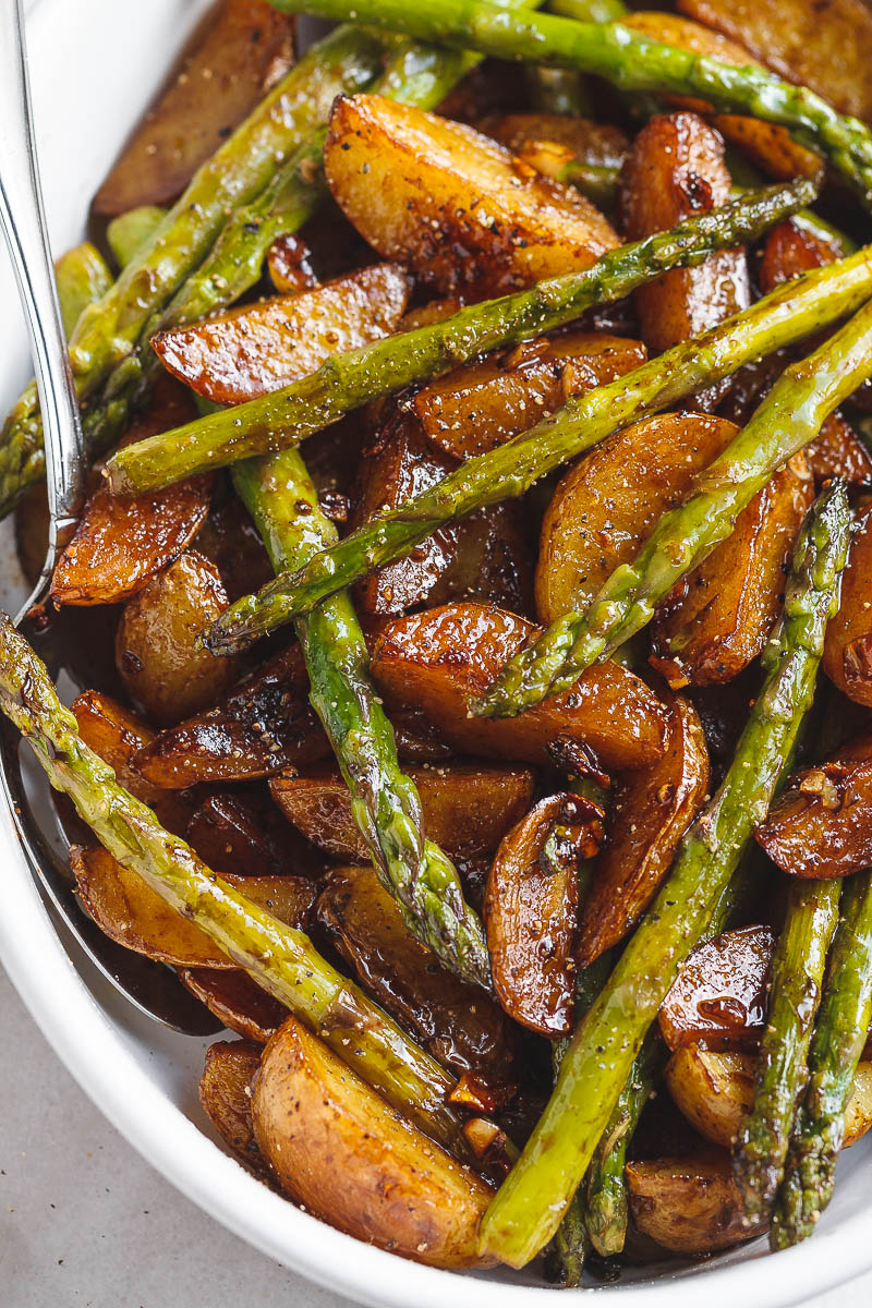 Garlic Balsamic Baby Potatoes With Asparagus - A gorgeous, flavorful side dish that makes an easy addition to any grilled meat.