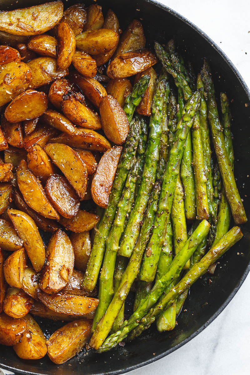 Garlic Balsamic Baby Potatoes With Asparagus - A gorgeous, flavorful side dish that makes an easy addition to any grilled meat.