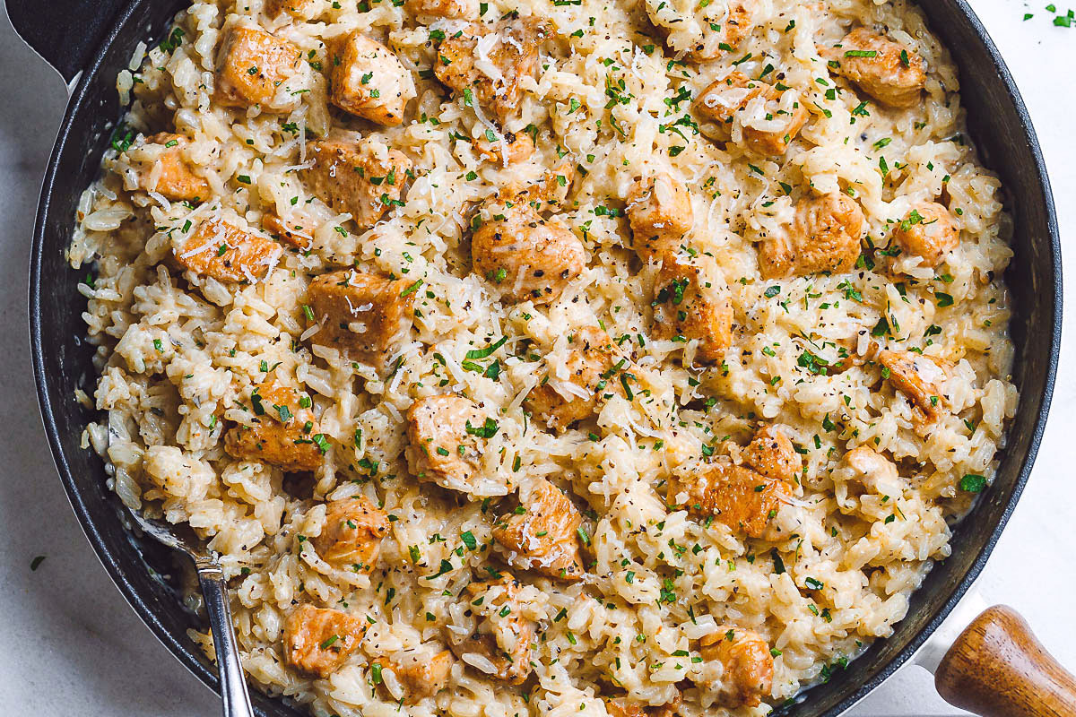 One-Pan Creamy Parmesan Chicken and Rice