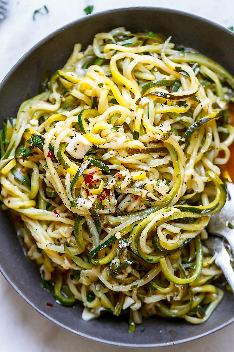 Garlic Butter Zucchini Noodles - A delicious, low-carb stir fry tossed in a luscious garlic butter sauce.