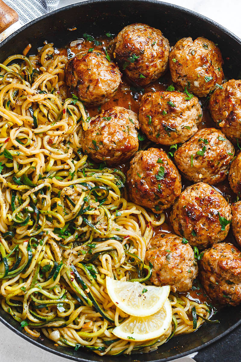 Garlic Butter Turkey Meatballs with Lemon Zucchini Noodles Recipe ...