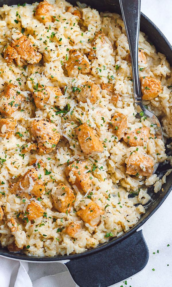 One-Pan Creamy Parmesan Chicken and Rice
