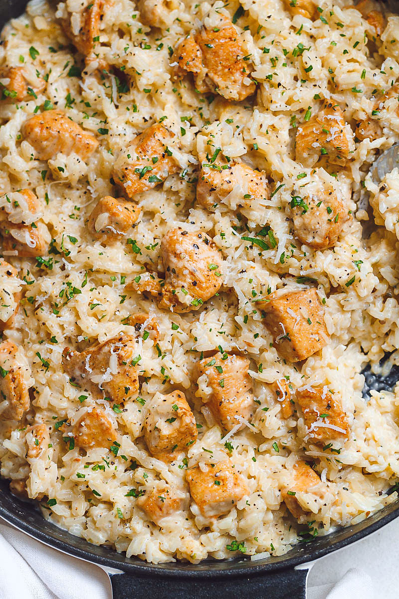 One-Pan Creamy Parmesan Chicken and Rice - Delicious, creamy, cheesy chicken and rice made in one pan to nourish your body and please your palate.