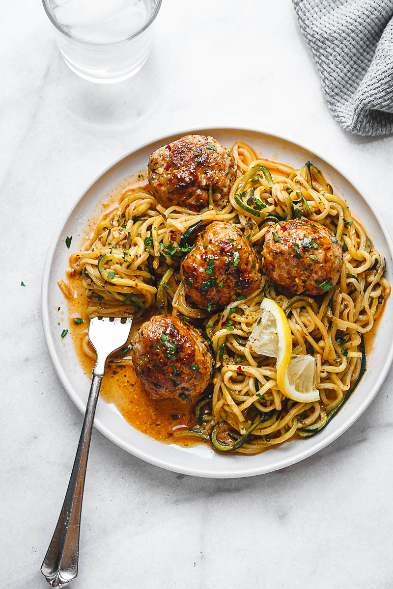 Garlic Butter Turkey Meatballs with Lemon Zucchini Noodles Recipe ...