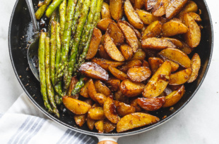 Garlic Balsamic Baby Potatoes With Asparagus - A gorgeous, flavorful side dish that makes an easy addition to any grilled meat.