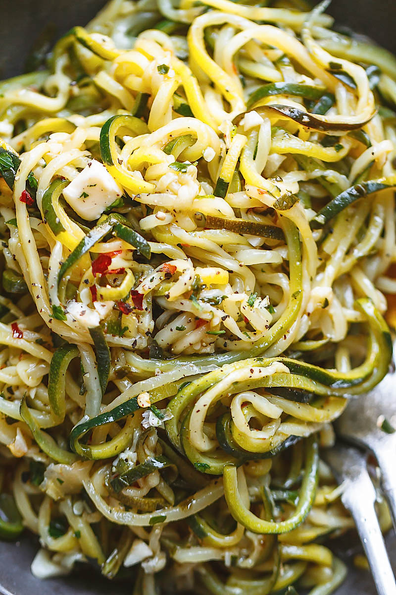 Garlic Butter Zucchini Noodles - A delicious, low-carb stir fry tossed in a luscious garlic butter sauce.