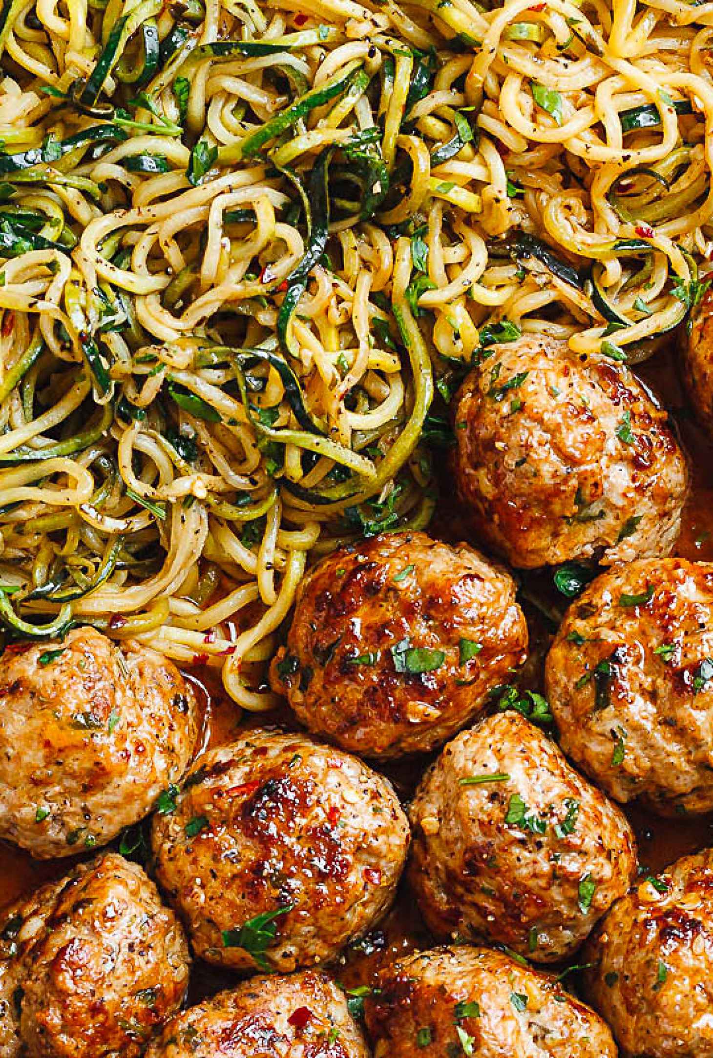 Garlic Butter Turkey Meatballs with Lemon Zucchini Noodles - #recipe by #eatwell101 - https://www.eatwell101.com/garlic-butter-meatballs-with-lemon-zucchini-noodles