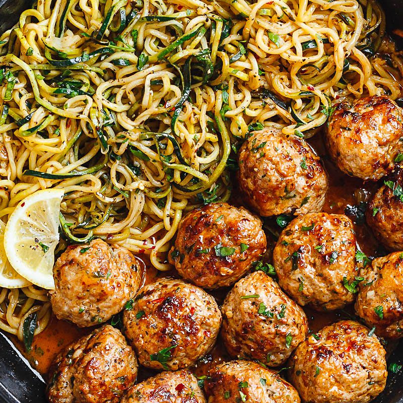 Meal Prep Garlic Butter Chicken Meatballs Recipe with Zucchini Noodles —  Eatwell101