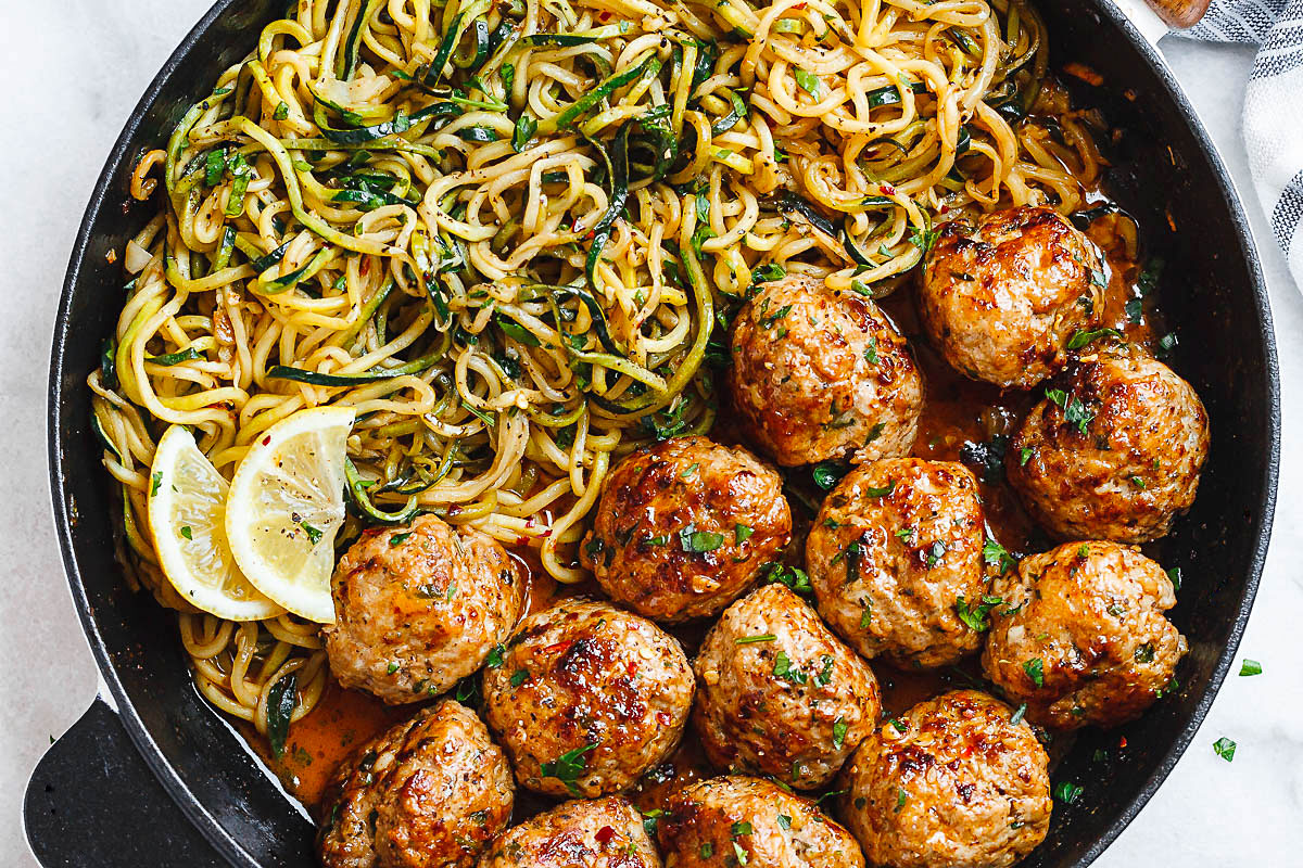 Garlic Butter Turkey Meatballs with Lemon Zucchini Noodles Recipe ...