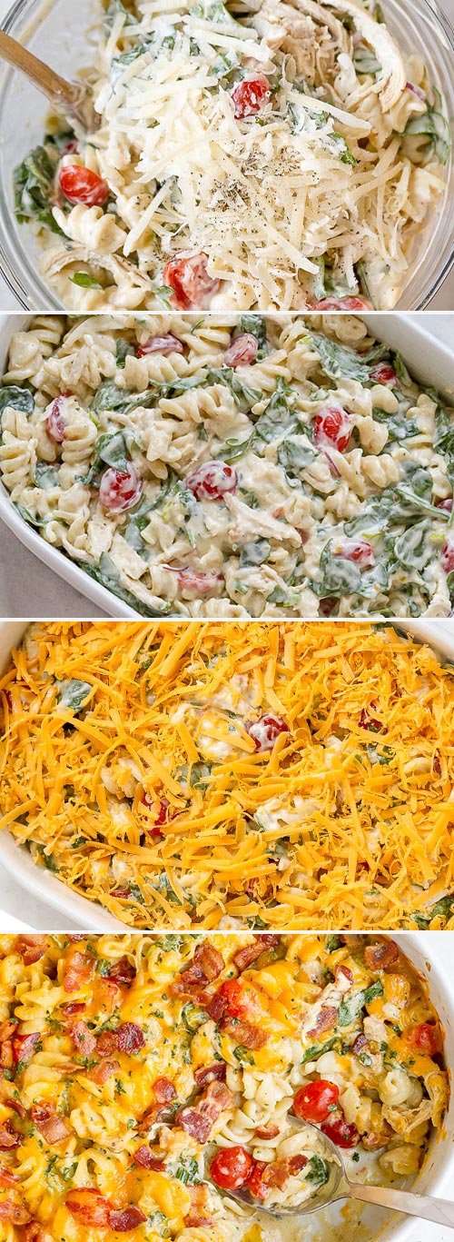 Cheesy Chicken Spinach Pasta Casserole - #chicken #pasta #casserole #recipe - This chicken pasta casserole recipe is a perfect heartwarming meal your family will love!