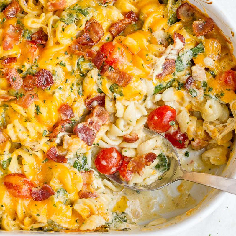 Cheesy Chicken Pasta Casserole Recipe with Spinach and Bacon – Chicken Casserole  Recipe — Eatwell101