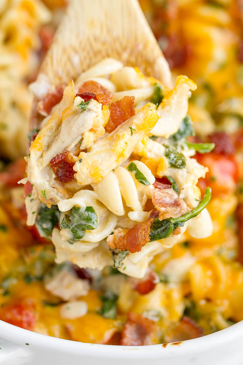 Cheesy Chicken Pasta Casserole Recipe with Spinach and Bacon – Chicken