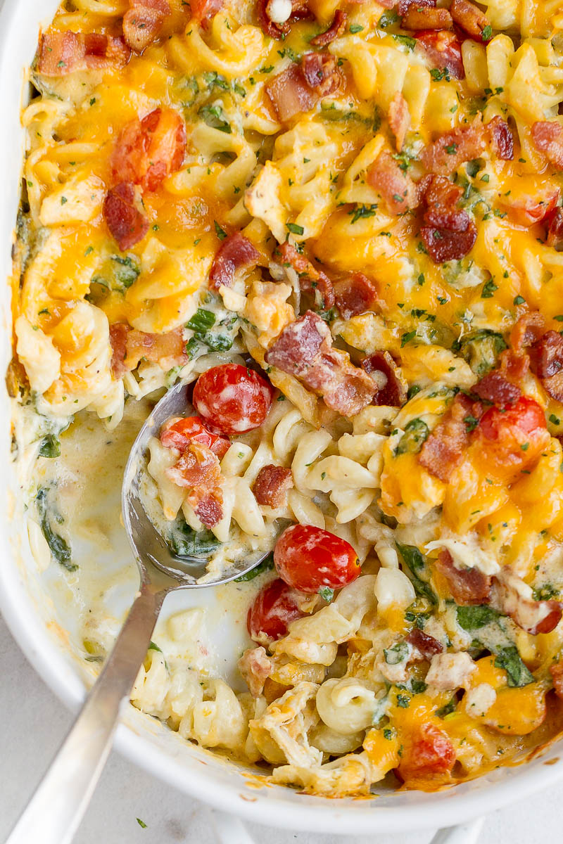 Cheesy Chicken Pasta Casserole Recipe with Spinach and Bacon – Chicken