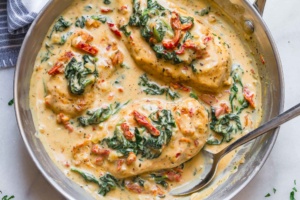 Chicken with Spinach in Creamy Parmesan Sauce