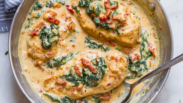 Chicken with Spinach in Creamy Parmesan Sauce - #recipe by #eatwell101 - https://www.eatwell101.com/chicken-with-spinach-creamy-parmesan-sauce