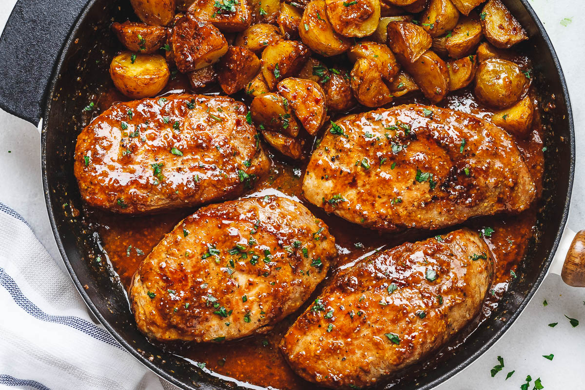 Honey Mustard Pork Chops and Potato Skillet