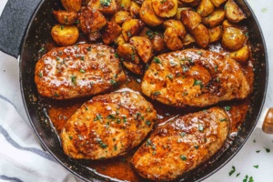 Honey Mustard Pork Chops and Potato Skillet