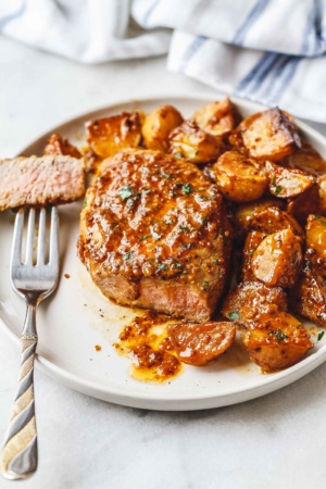 Honey Mustard Pork Chops and Potato Skillet