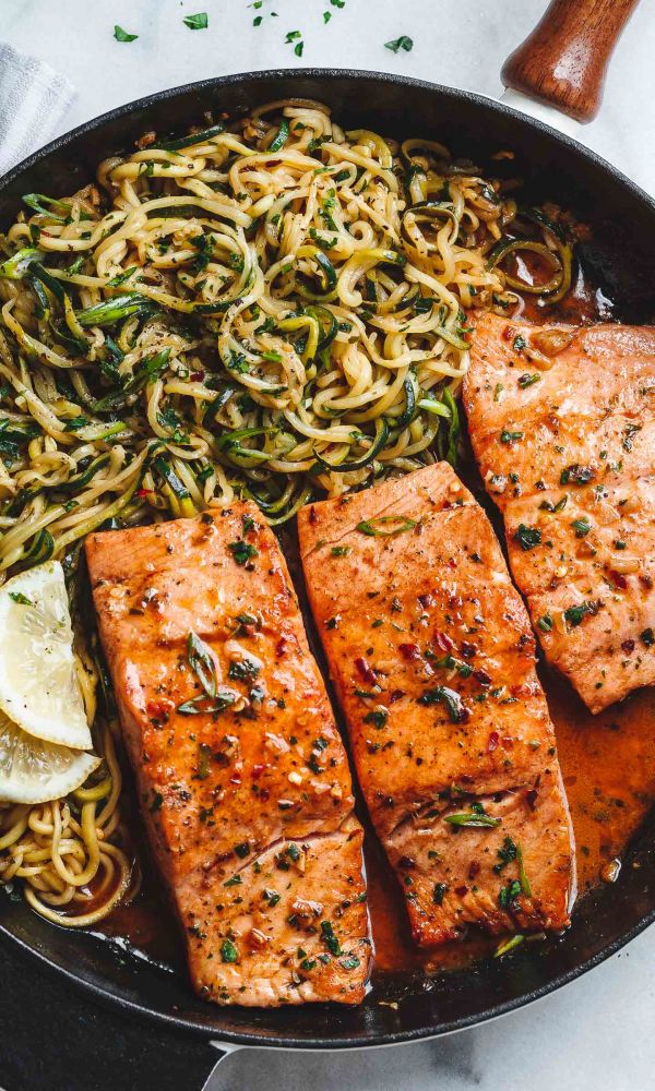 Lemon Garlic Butter Salmon with Zucchini Noodles