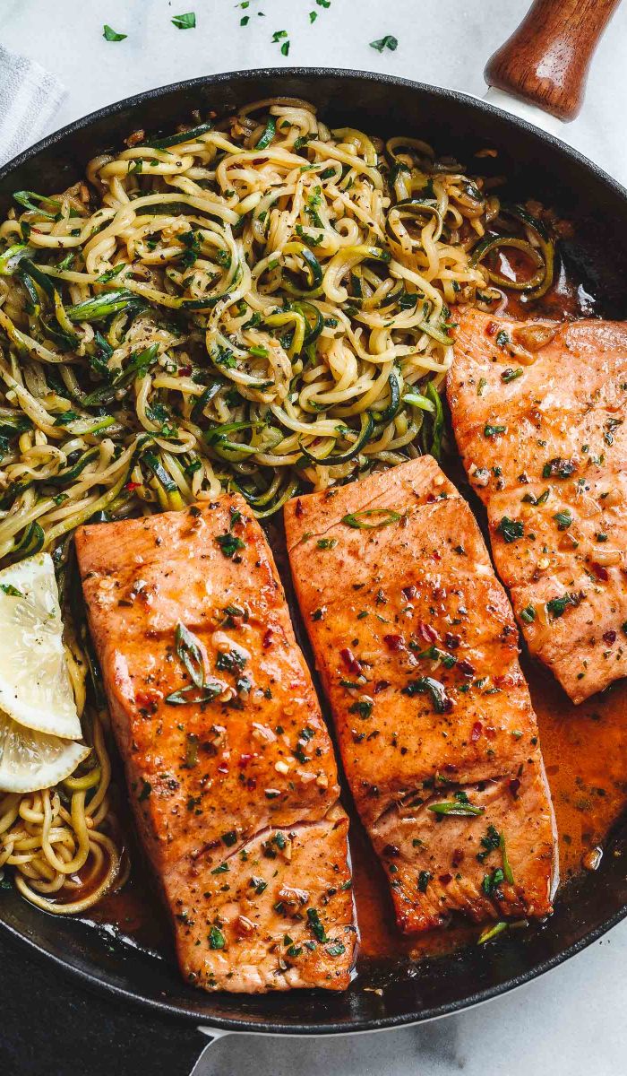 Lemon Garlic Butter Salmon with Zucchini Noodles