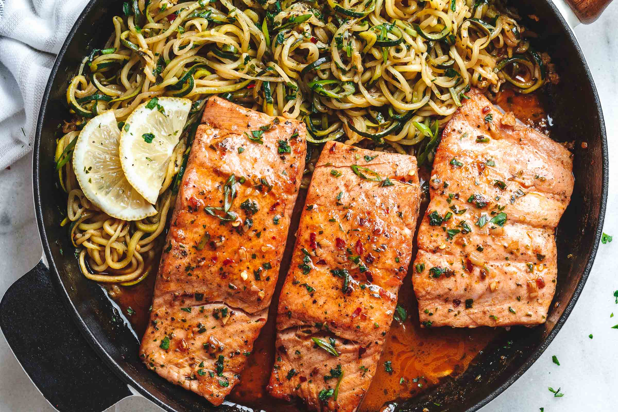 Lemon Garlic Butter Salmon with Zucchini Noodles Recipe ...