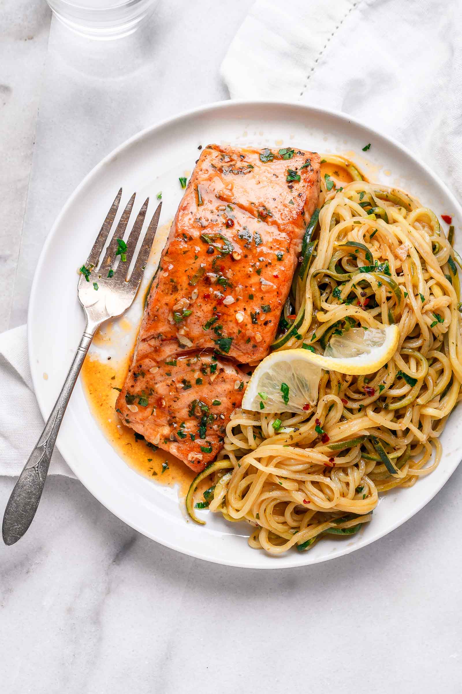 Lemon Garlic Butter Salmon with Zucchini Noodles Recipe — Eatwell101