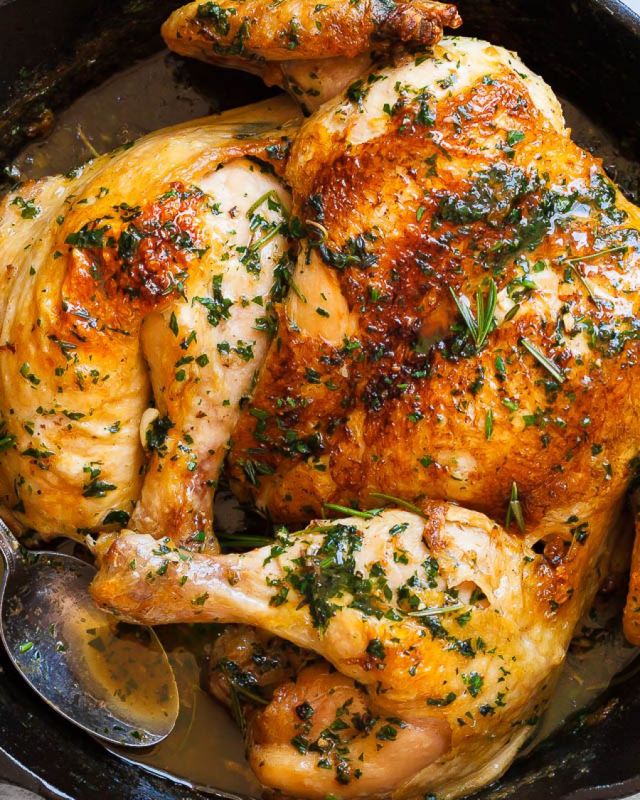 Roasted Lemon Garlic Butter SpatchCock Chicken - #recipe by #eatwell101 - https://www.eatwell101.com/lemon-garlic-butter-spatchcock-chicken-recipe