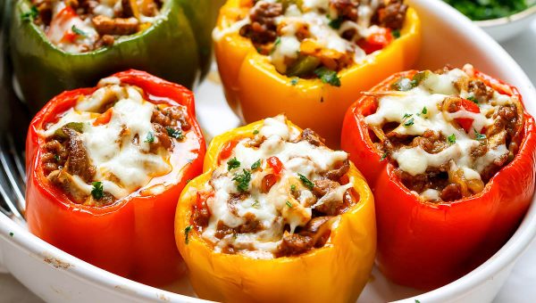 Cheese Steak Stuffed Peppers – Keto Low-Carb - #recipe by #eatwell101 - https://www.eatwell101.com/cheese-steak-stuffed-peppers-recipe