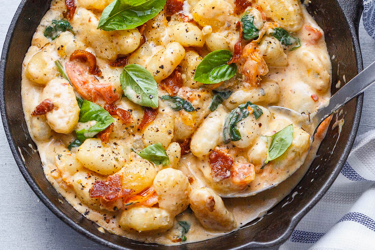 Potato Gnocchi in Bacon Spinach Cream Sauce