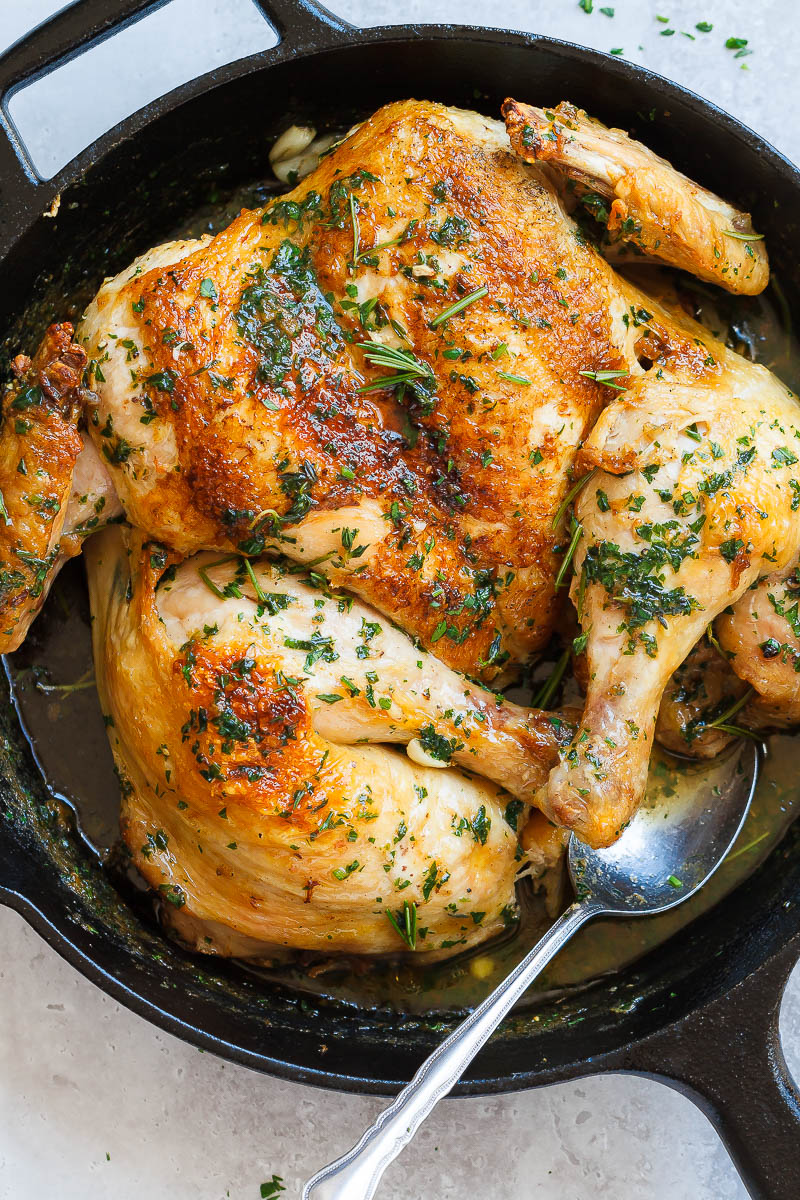 Roasted Lemon Garlic Butter SpatchCock Chicken Recipe — Eatwell101
