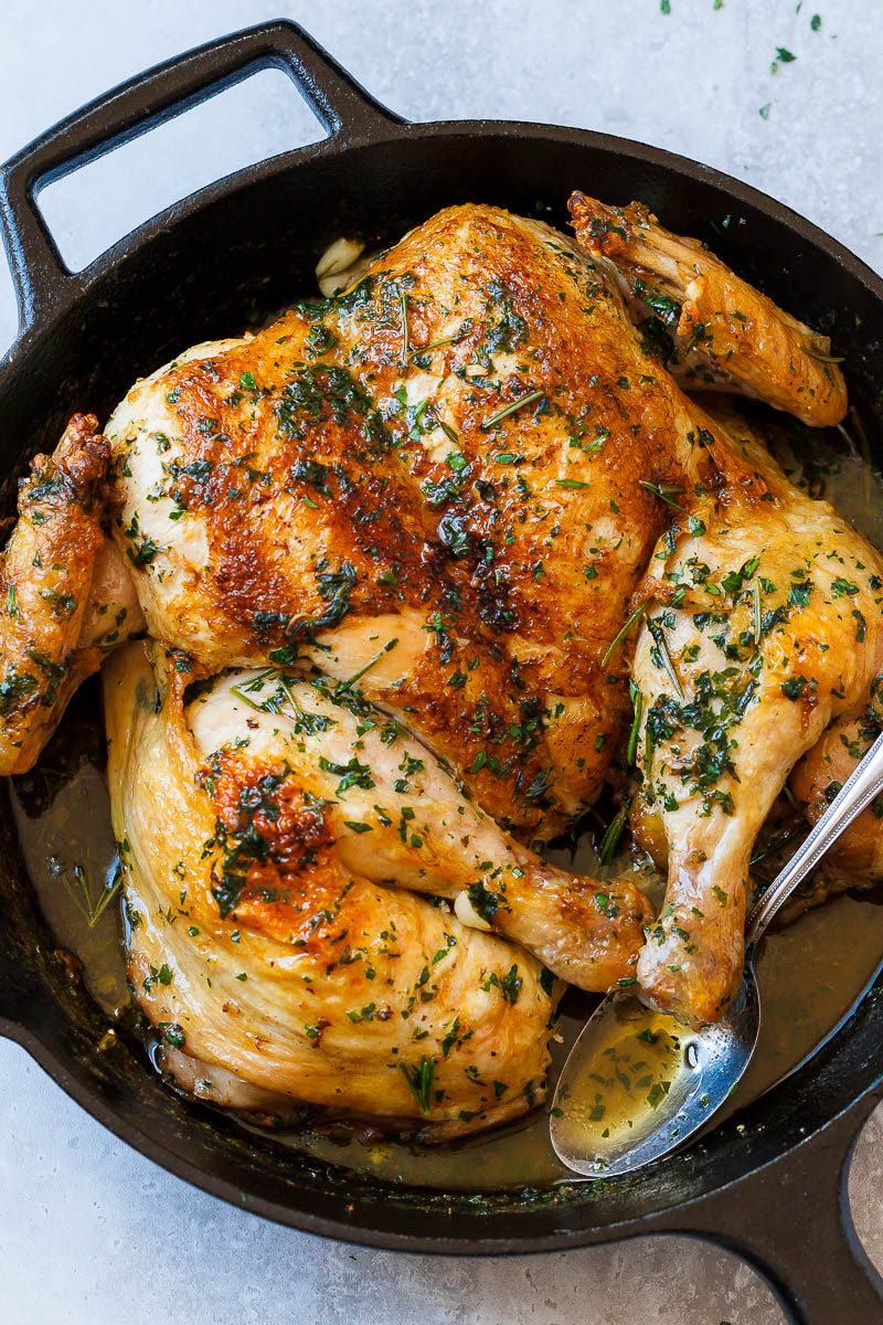 Roasted Lemon Garlic Butter SpatchCock Chicken Recipe — Eatwell101