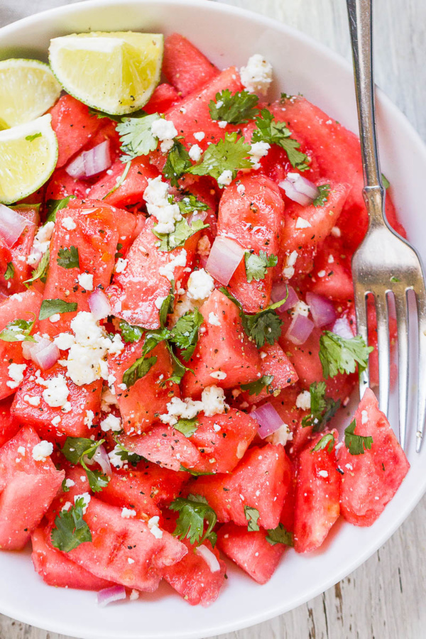 Cilantro Lime Watermelon Salad - #recipe by #eatwell101 - https://www.eatwell101.com/watermelon-feta-salad-recipe