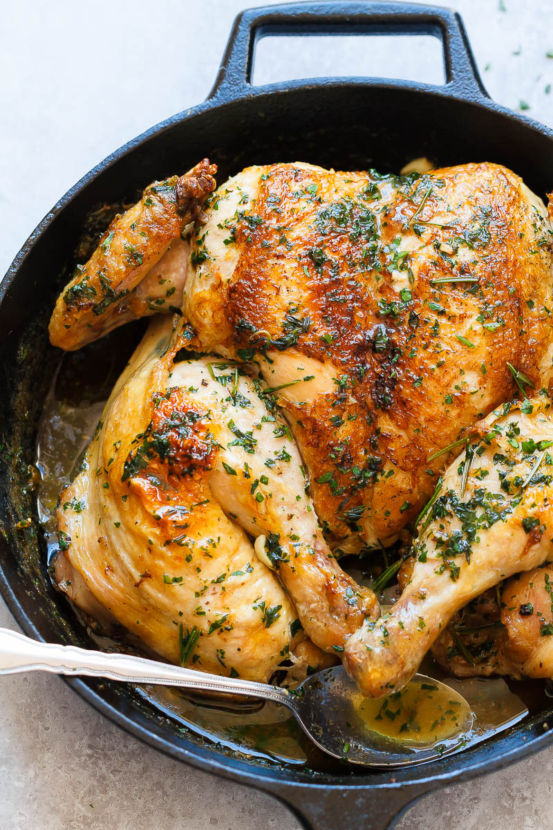 Roasted Lemon Garlic Butter SpatchCock Chicken Recipe — Eatwell101