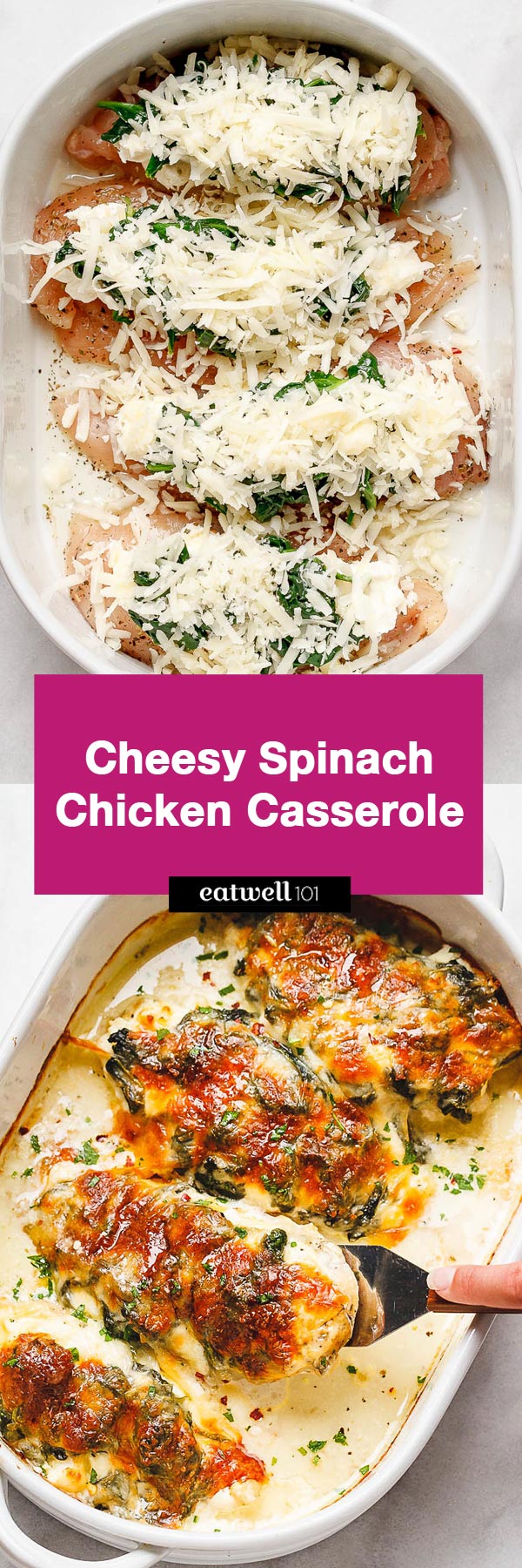 Spinach Chicken  Casserole with Cream Cheese and Mozzarella -  #eatwell101 #recipe All of the delicious flavors of cream cheese, spinach, and chicken are packed into this delicious dinner recipe!
#chicken #Casserole #spinach #CreamCheese #Mozzarella #dinner #recipe