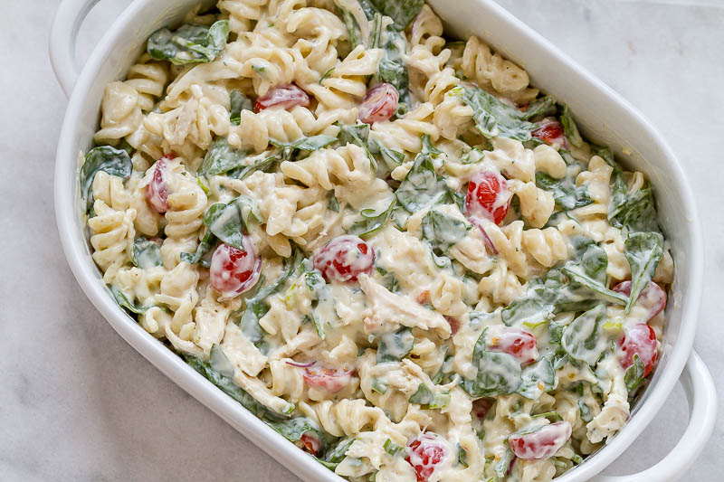 Cheesy Chicken Spinach Pasta Casserole - Full of flavors and so comforting - A perfect heartwarming meal your family will love!