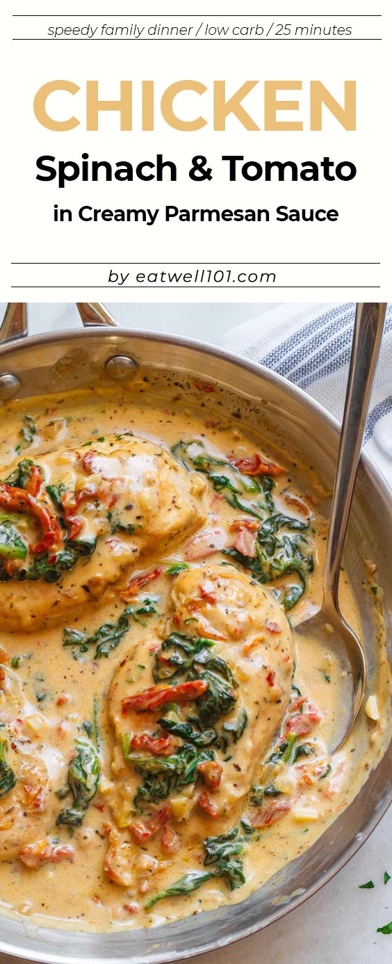 Chicken breasts with Spinach in Creamy Parmesan - #eatwell101 #recipe - An easy #one-pan #dish that will wow the entire family for dinner!