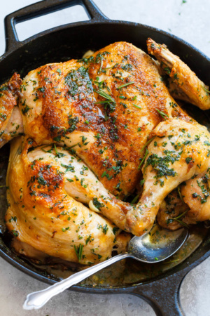Roasted Lemon Garlic Butter SpatchCock Chicken