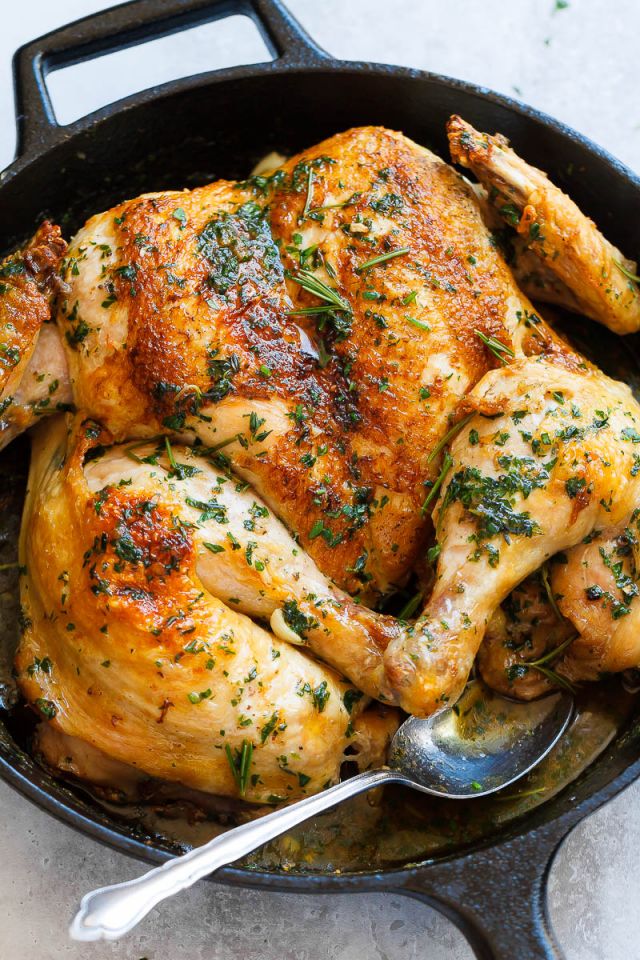 Roasted Lemon Garlic Butter SpatchCock Chicken
