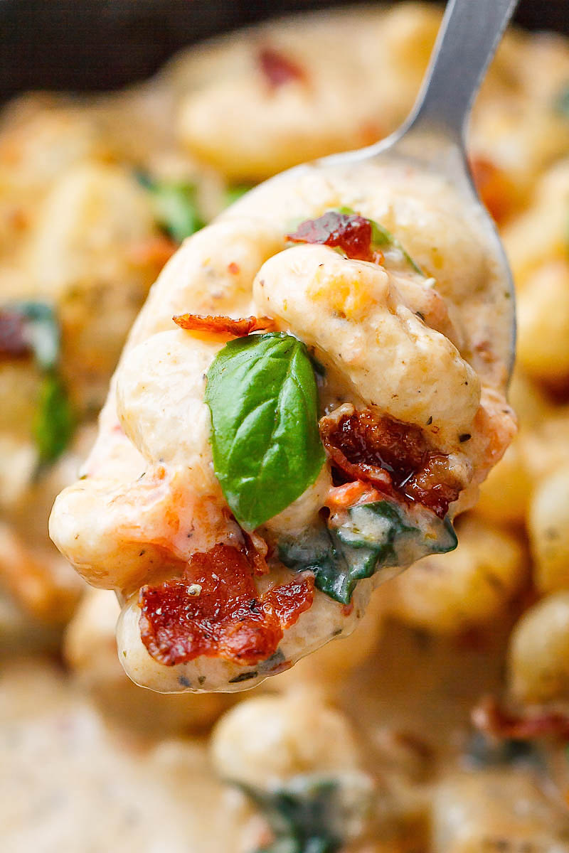 Potato Gnocchi in Bacon Spinach Cream Sauce — Eatwell101