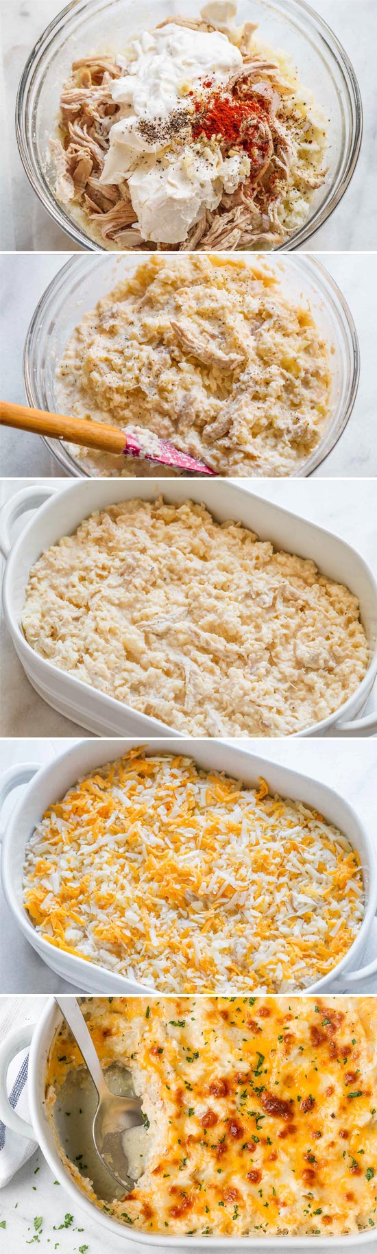 Creamy Chicken and Cauliflower Rice Casserole - #eatwell101 #recipe A quick, easy, and over the top tasty #Chicken and #Cauliflower  #Casserole #dinner - #glutenfree, #keto, #lowcarb friendly