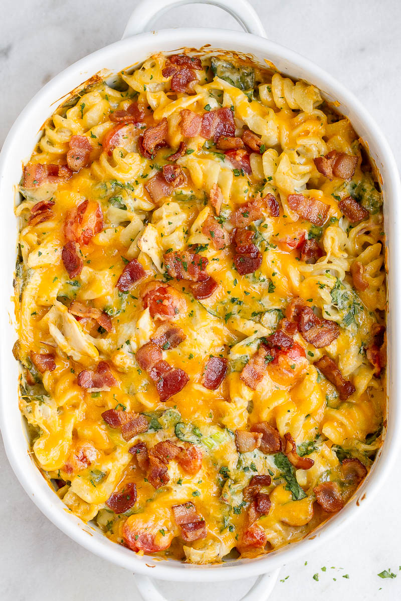 Cheesy Chicken Pasta Casserole Recipe with Spinach and Bacon – Chicken ...